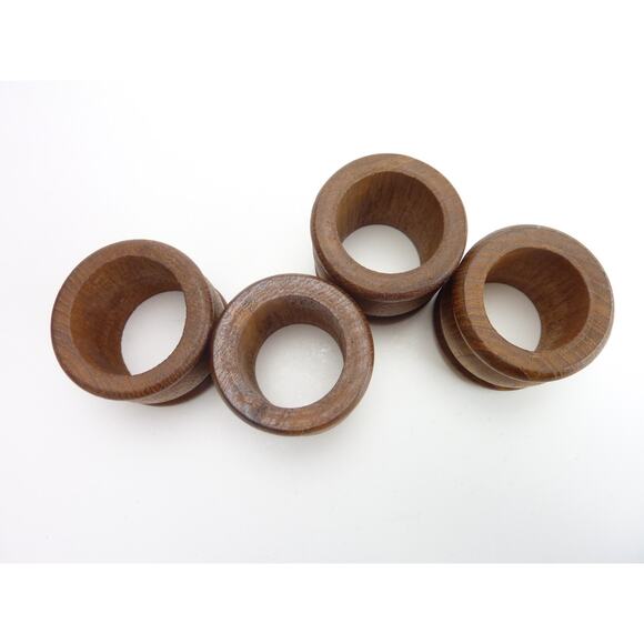 Vintage Wood Napkin Ring Holder Dinner Party Set 4 - Picture 2 of 3